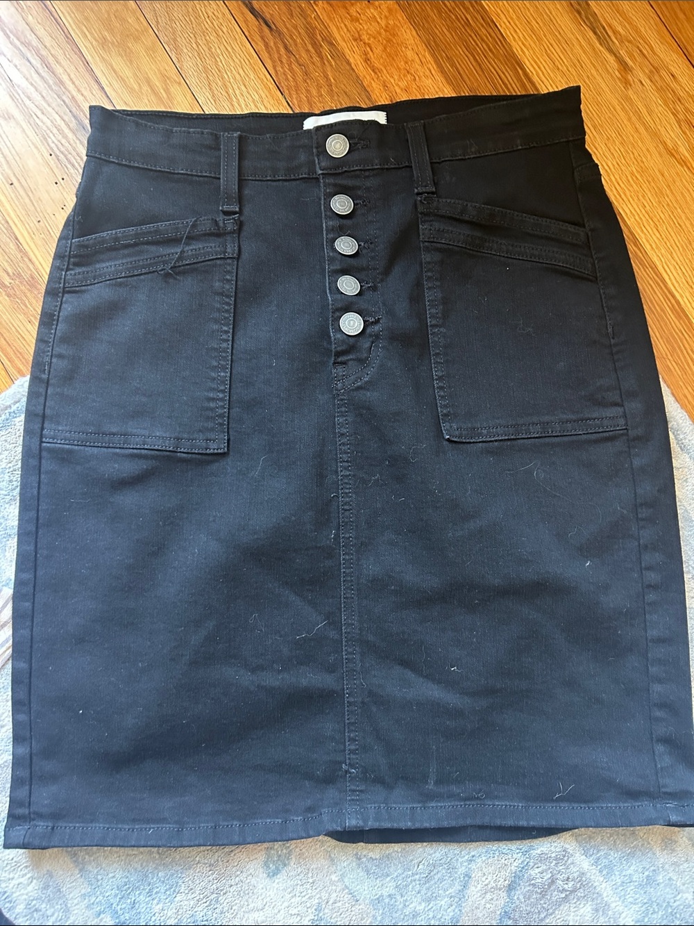 Flying Monkey Black Button-Front Denim Skirt